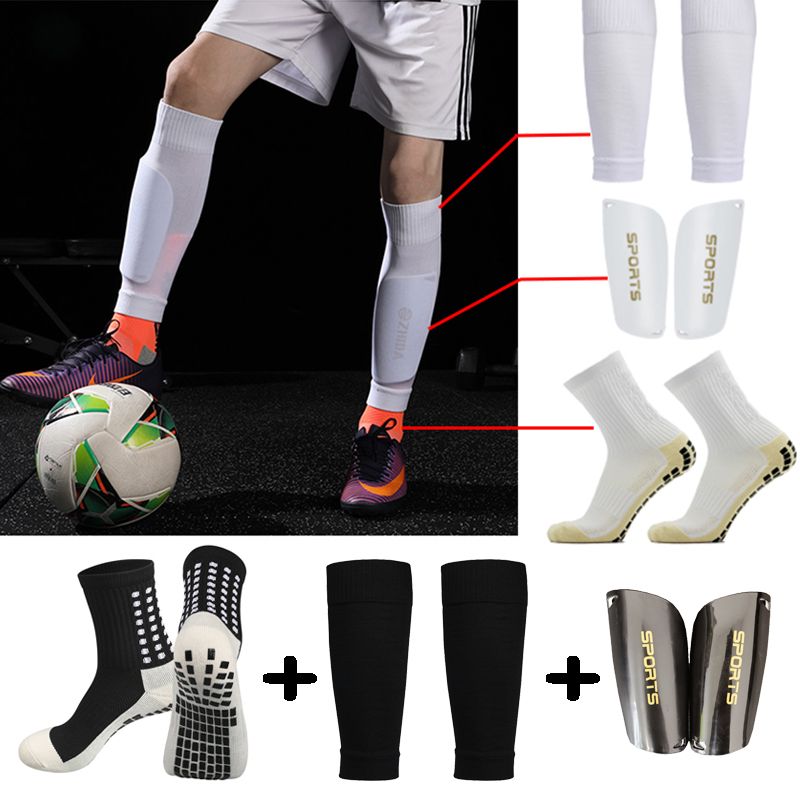 A Set Hight Elasticity Soccer Shin Guard Sleeves Adults Kids Football Pads Trusox Anti-Slip Sock Leg Cover Sport Protective Gear-Black Set
