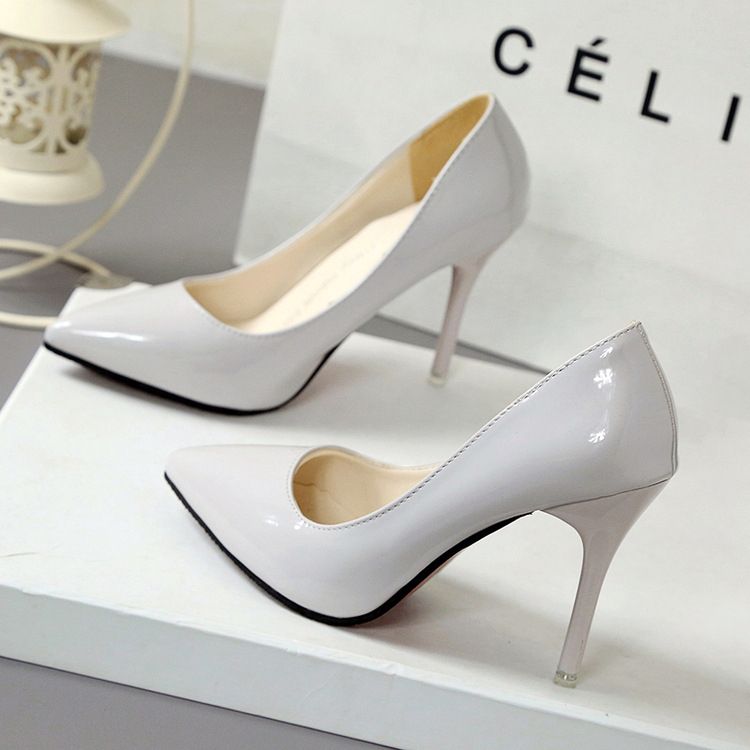 Nightclub Sexy Pointy High Heels Women's Shoes With Thin Heels - Grey