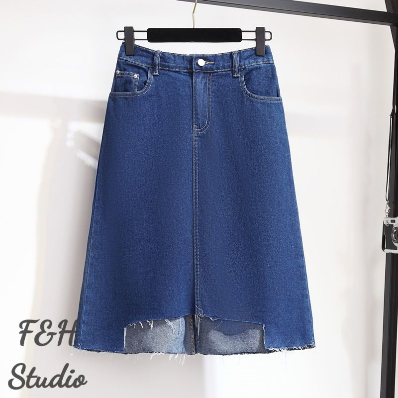 F&H 3667 XL-6XL Split Hem A Line Plus Size Denim Skirt Blue