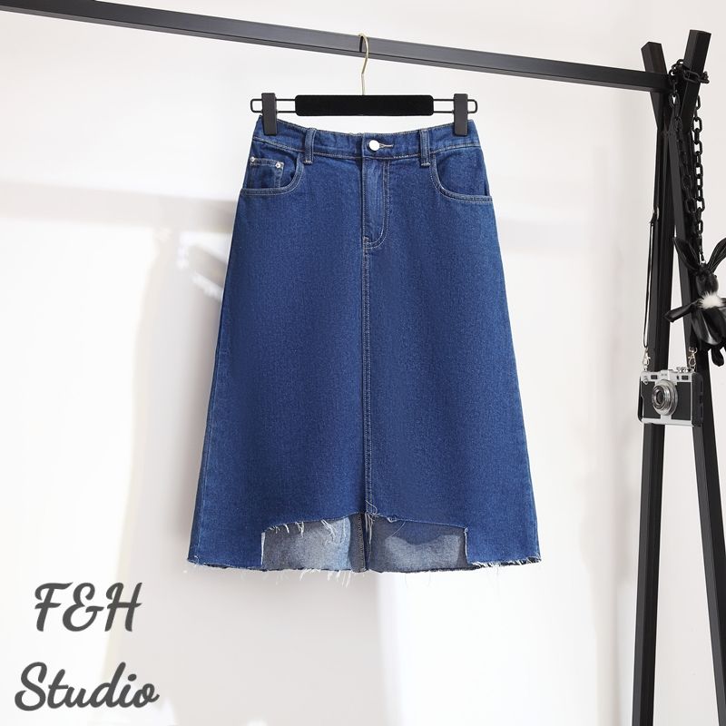 F&H 3667 XL-6XL Split Hem A Line Plus Size Denim Skirt Blue