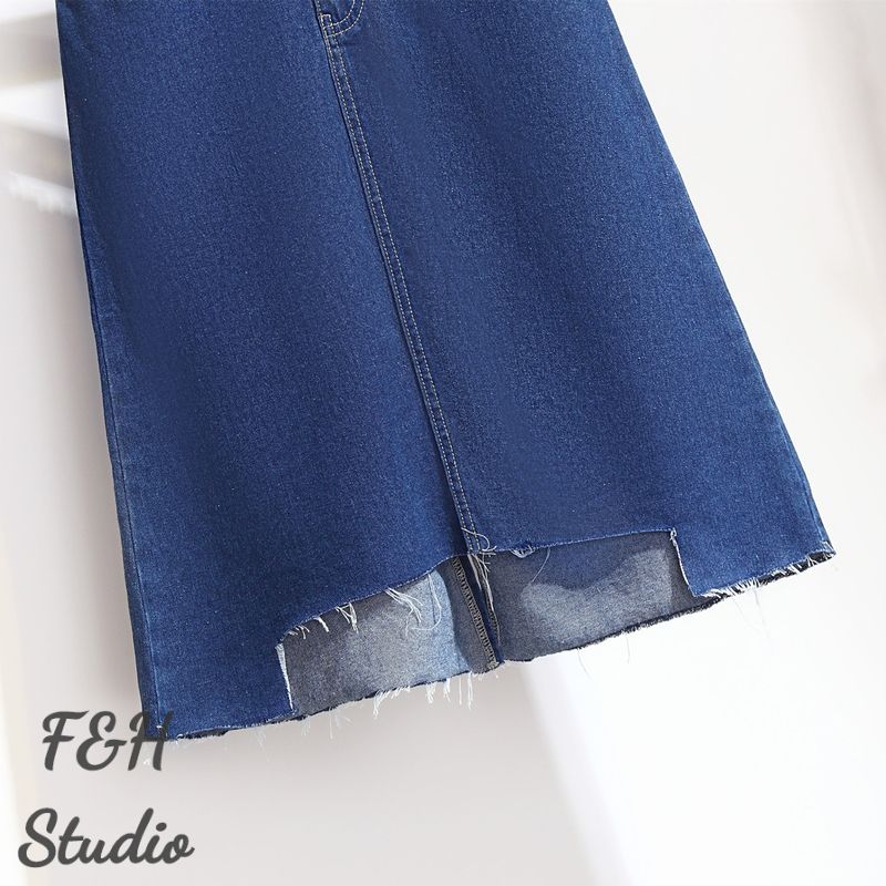 F&H 3667 XL-6XL Split Hem A Line Plus Size Denim Skirt Blue