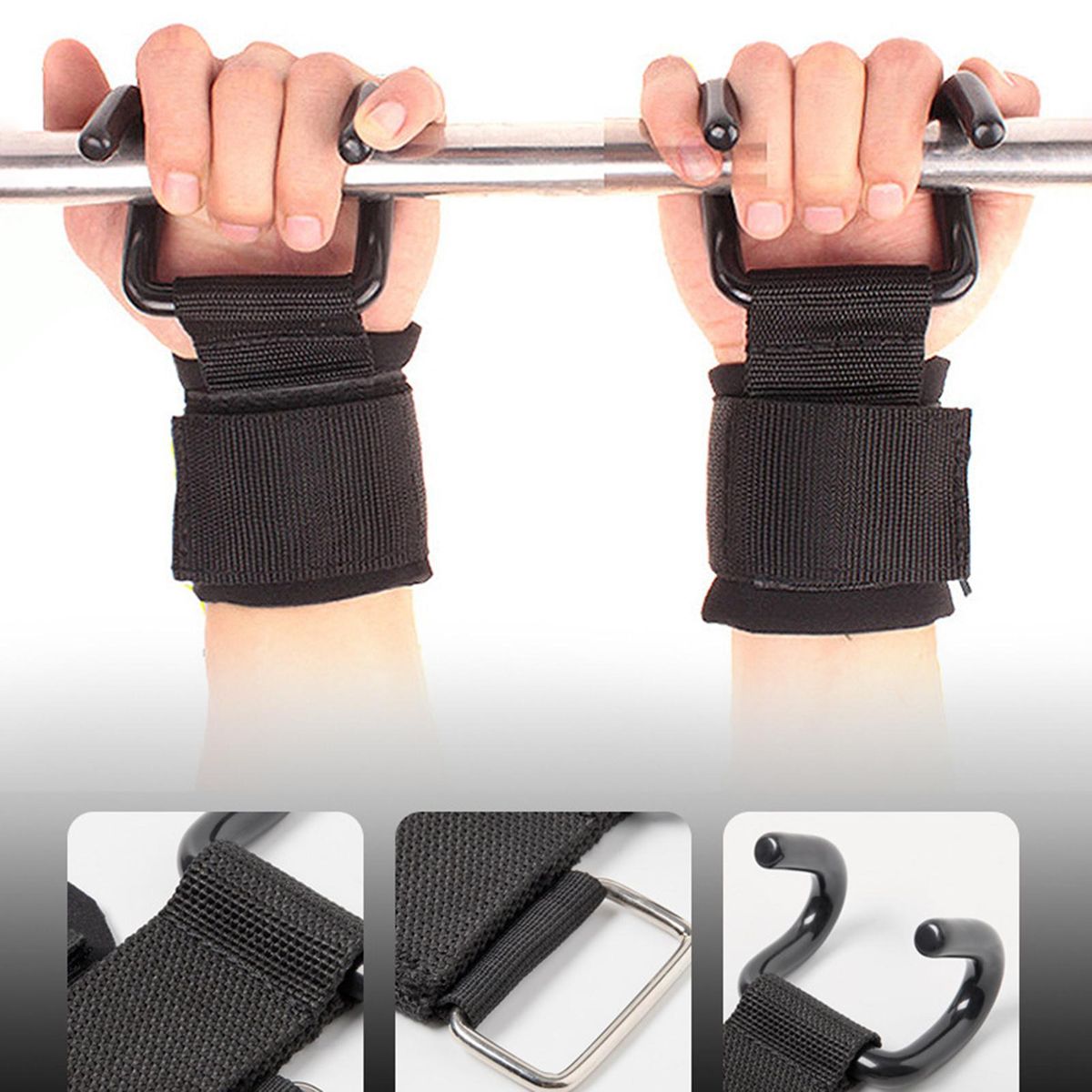 1 Pair Power Lifting Wrist Bracer Weightlifting Hook Hand-Bar Wrist Strap