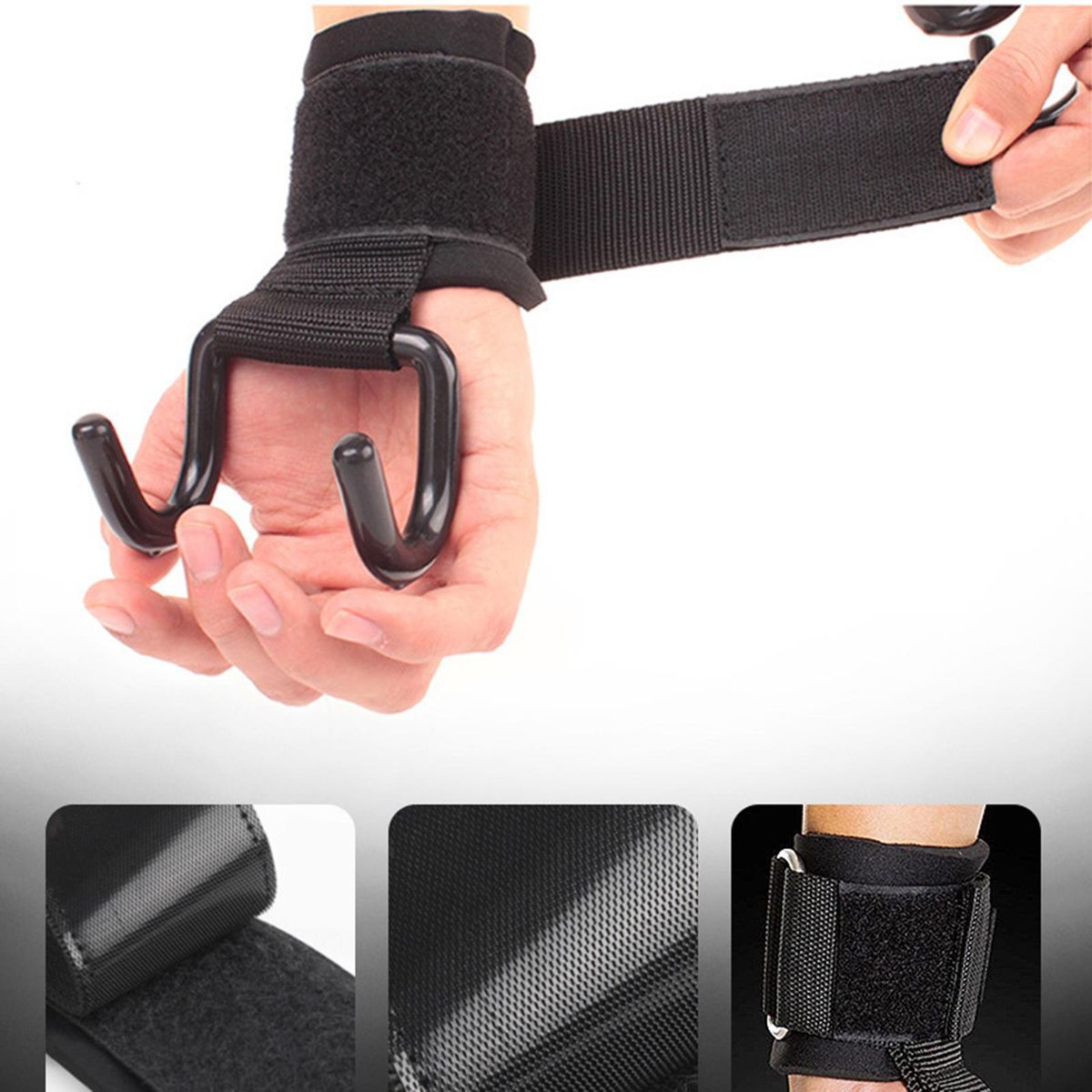 1 Pair Power Lifting Wrist Bracer Weightlifting Hook Hand-Bar Wrist Strap