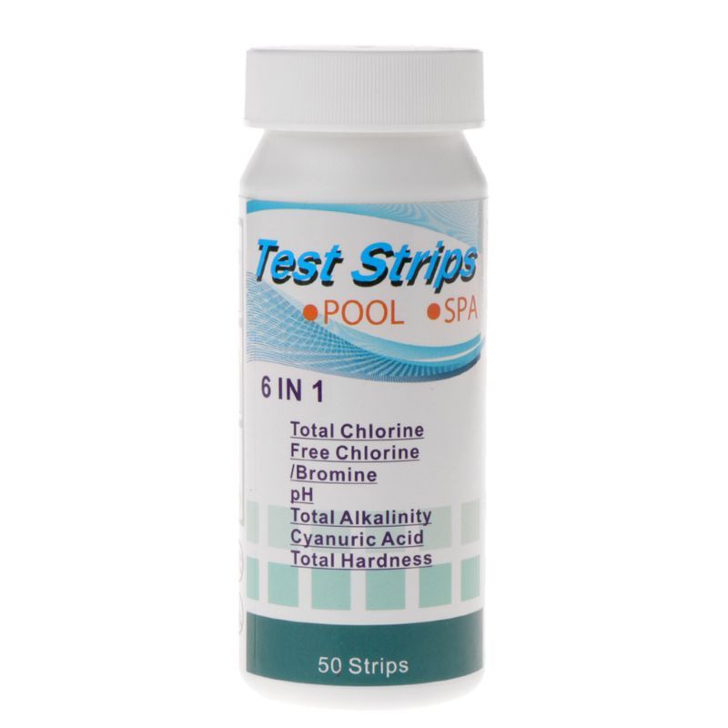 50pcs 6 In 1 SPA Water Quality Test Strips Pond Test Paper Chlorine PH Alkalinity Water Hardness Meter For Swimming Pool