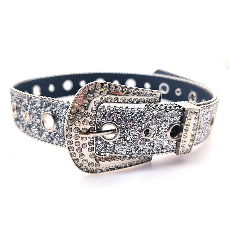 Rhinestone Belts Women PU Leather Strap for Western Cowboy Y2K Girls