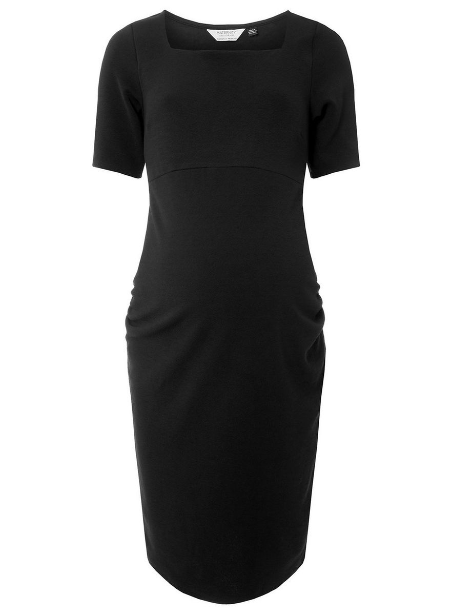 Square Neckline Short Sleeves Black Maternity Dress