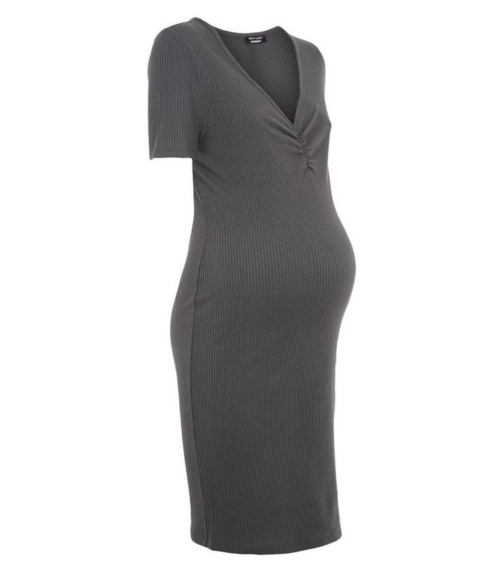 Dark Grey Ribbed Maternity Dress