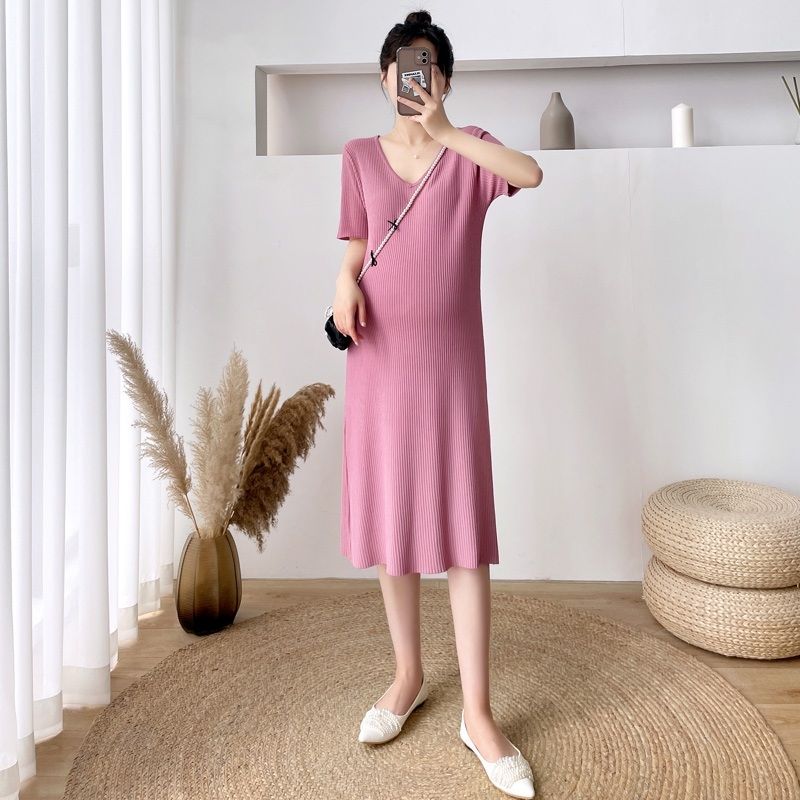 Knitted Ice Silk Backless Maternity Dress