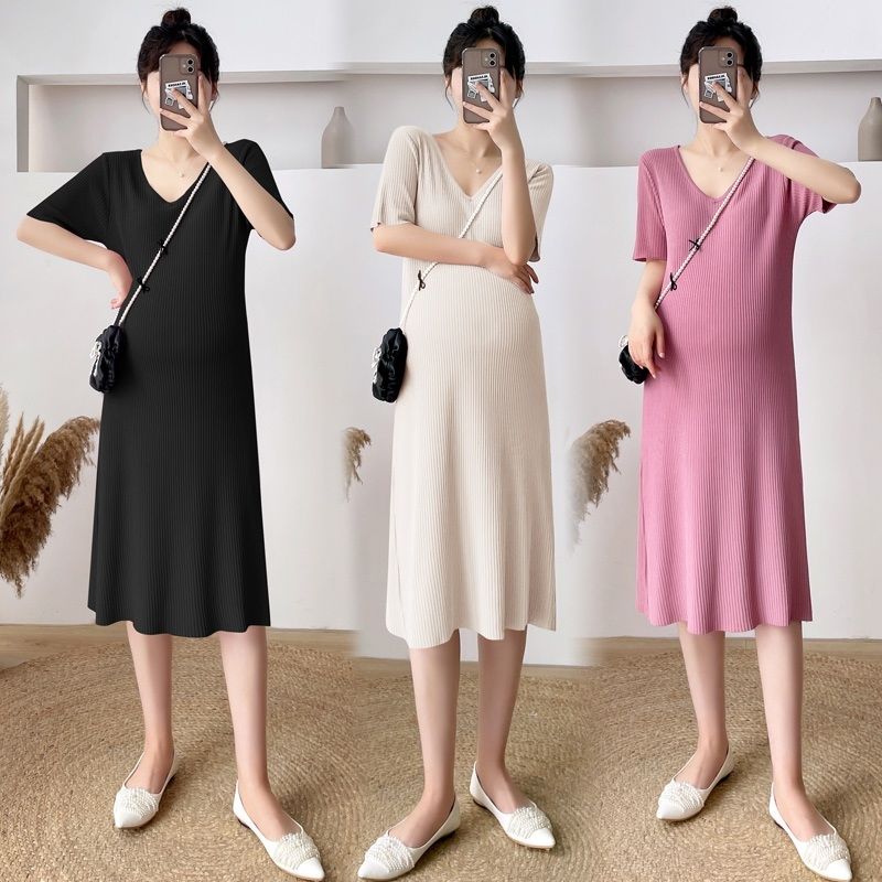 Knitted Ice Silk Backless Maternity Dress