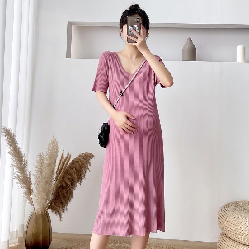 Knitted Ice Silk Backless Maternity Dress