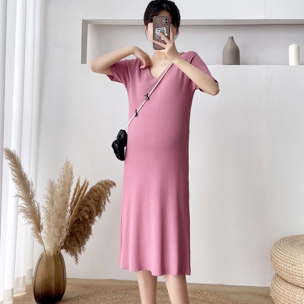 Knitted Ice Silk Backless Maternity Dress