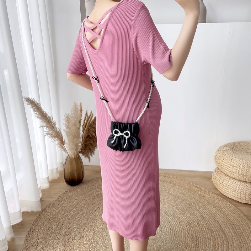 Knitted Ice Silk Backless Maternity Dress