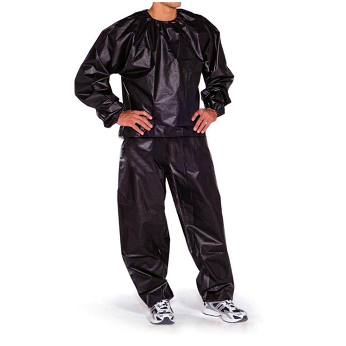 2PCS Fitness Loss Weight Sweat Suit Sauna Suit Exercise Gym Size 3XL Black