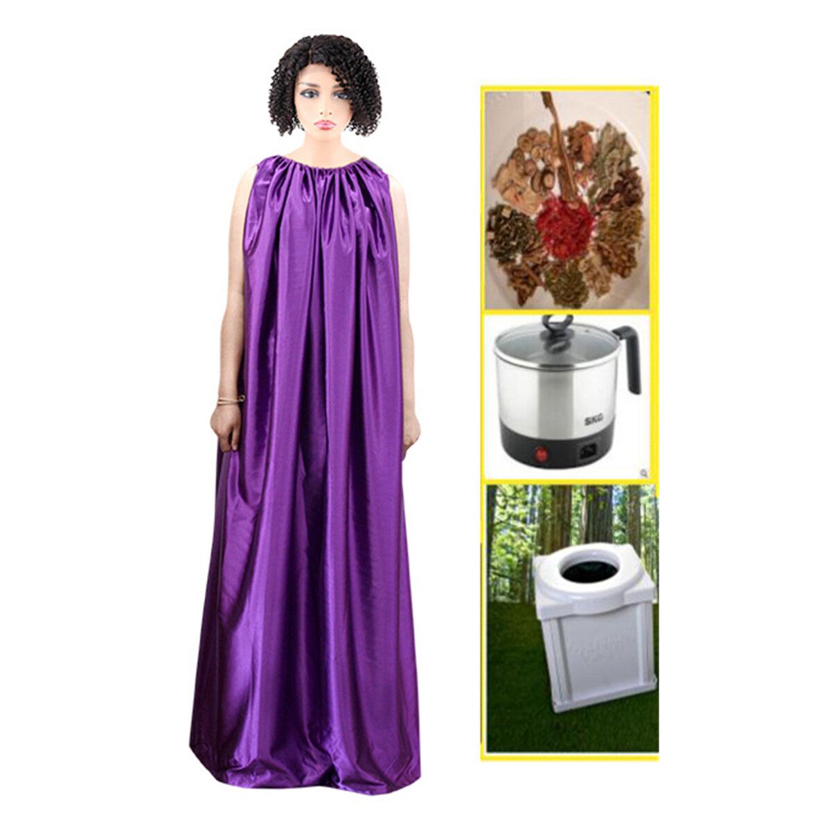 Handmade Yoni Steam Gown Steaming Dress Sweating Clothes Breathable V-Steam Capes Functional Steam Tool 04 Purple