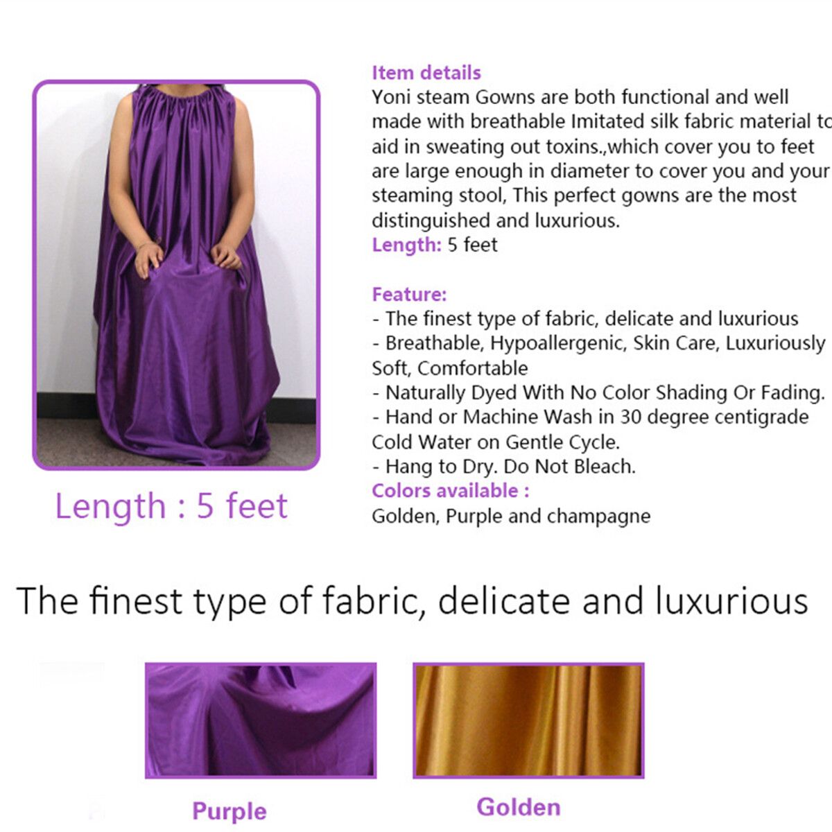 Handmade Yoni Steam Gown Steaming Dress Sweating Clothes Breathable V-Steam Capes Functional Steam Tool 04 Purple