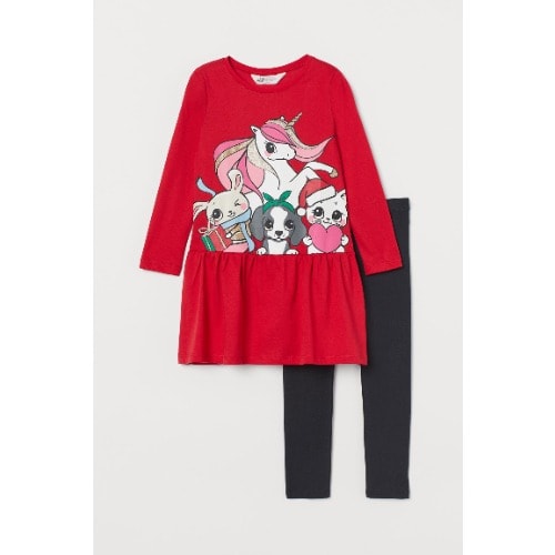 Red Dress And Leggings Set