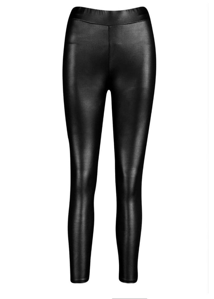 Petite High Waist Basic Wet Look Leggings