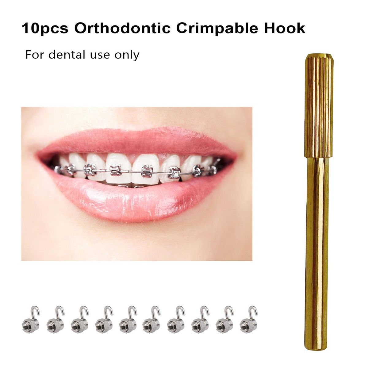 10pcs Orthodontic Crimpable Hook Stops Lock Left & Right with Instrument Dental Supply