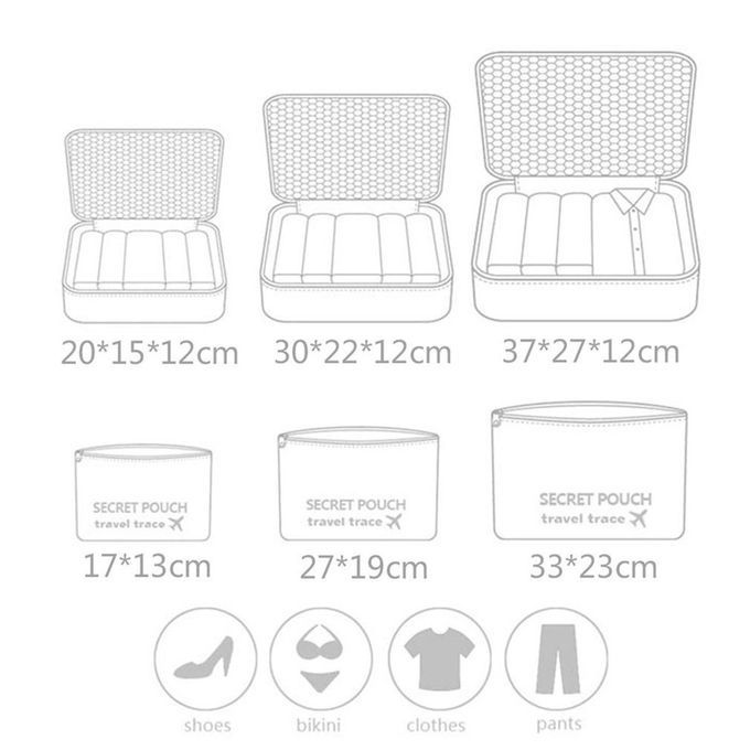 6 P S/Set Square Travel Luggage Storage Bags  Lothes Organizer Pou H  Ase-Watermelon Red