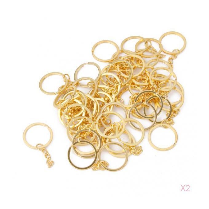 100x Split Ring Gold Tone With Link Chain Keyrings Key Chains Findings