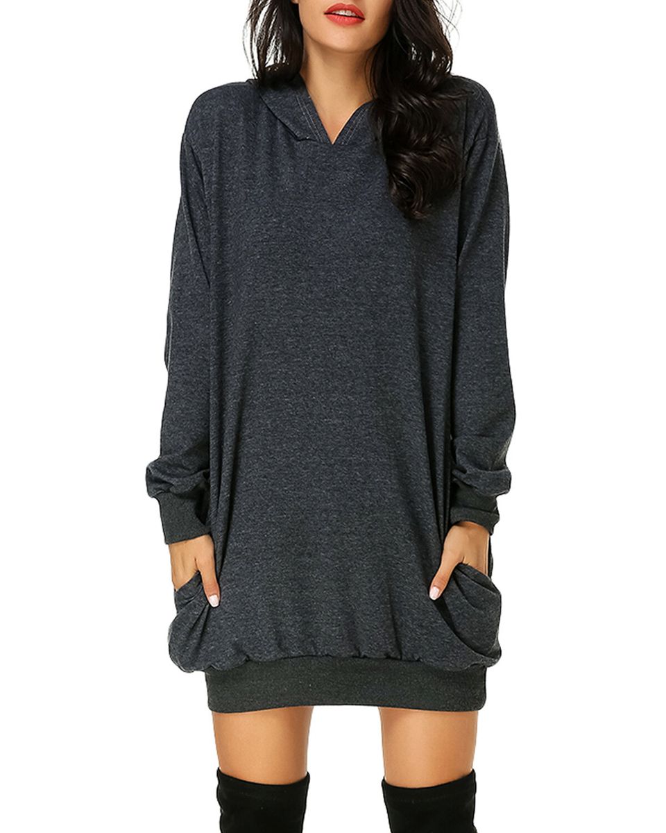 Women Long Sleeve Hooded Pockets Pullover Sweatshirt-Wine Red