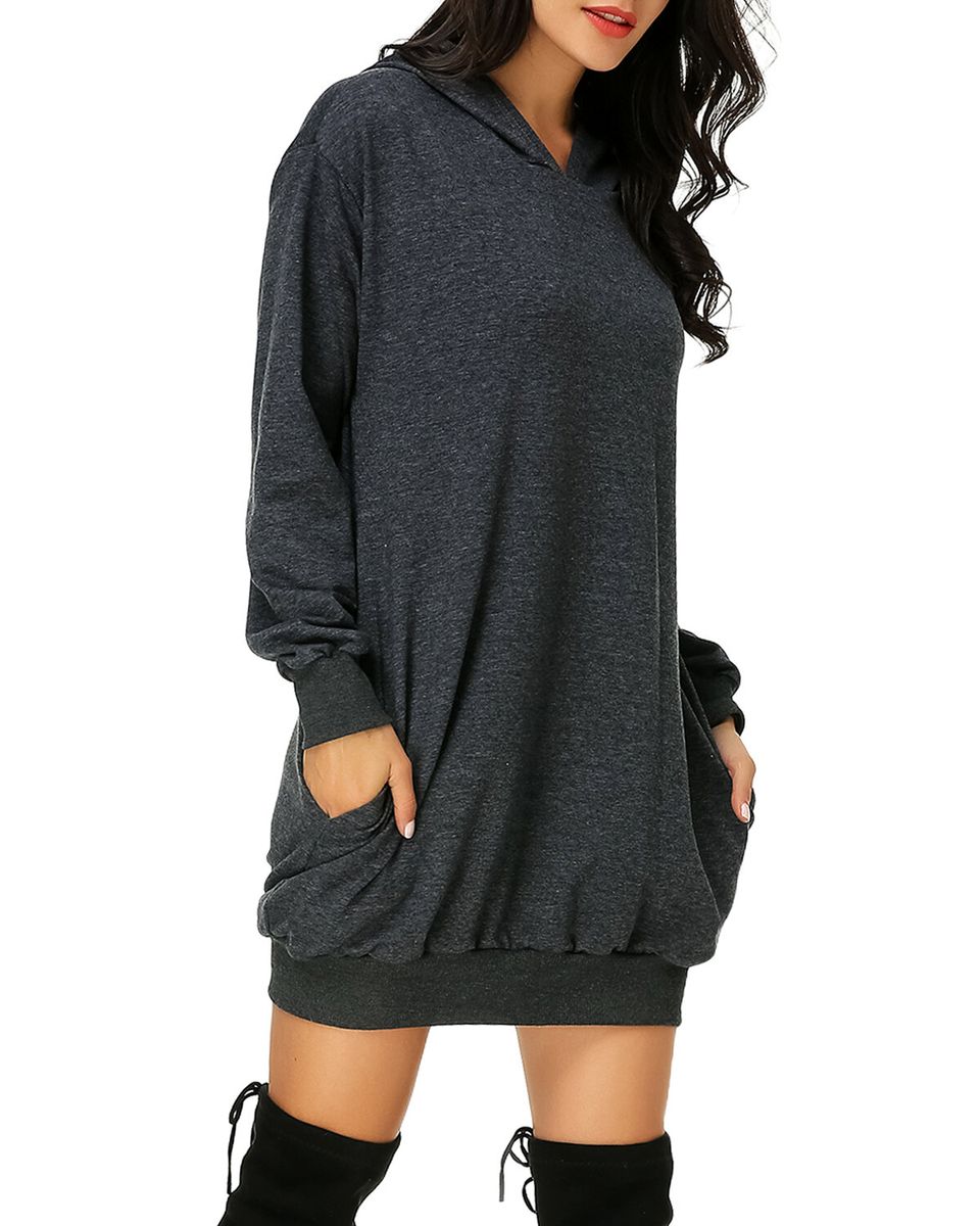 Women Long Sleeve Hooded Pockets Pullover Sweatshirt-Wine Red