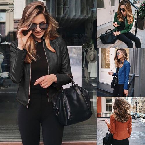 Women Coat Jacket Ladies Zipper Blazers Motorcycle Leather