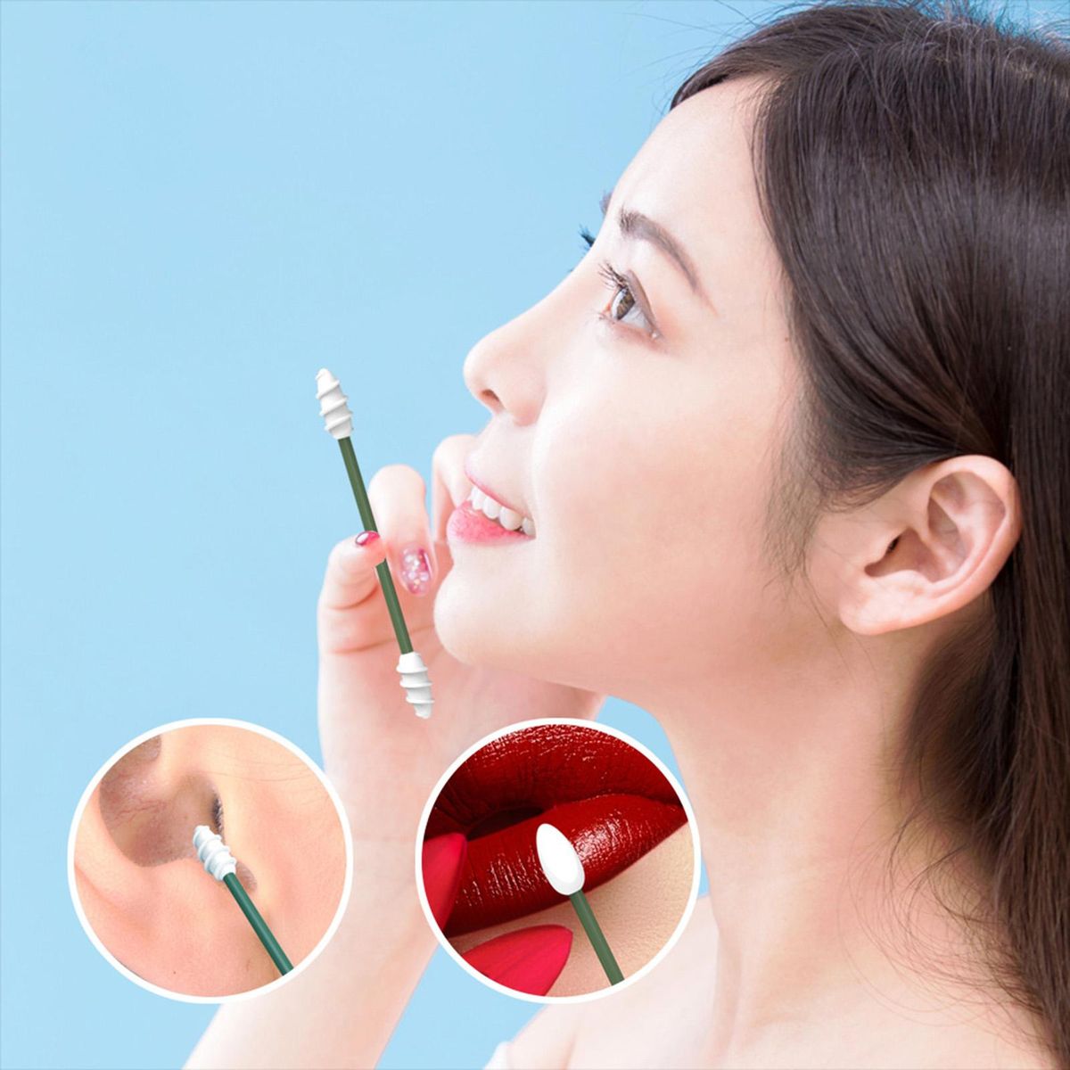 Silicone Cotton Swabs Stick Reusable Portable and Cleanable Ear Cotton Swabs for Ear Cleaning Makeup 2Pcs