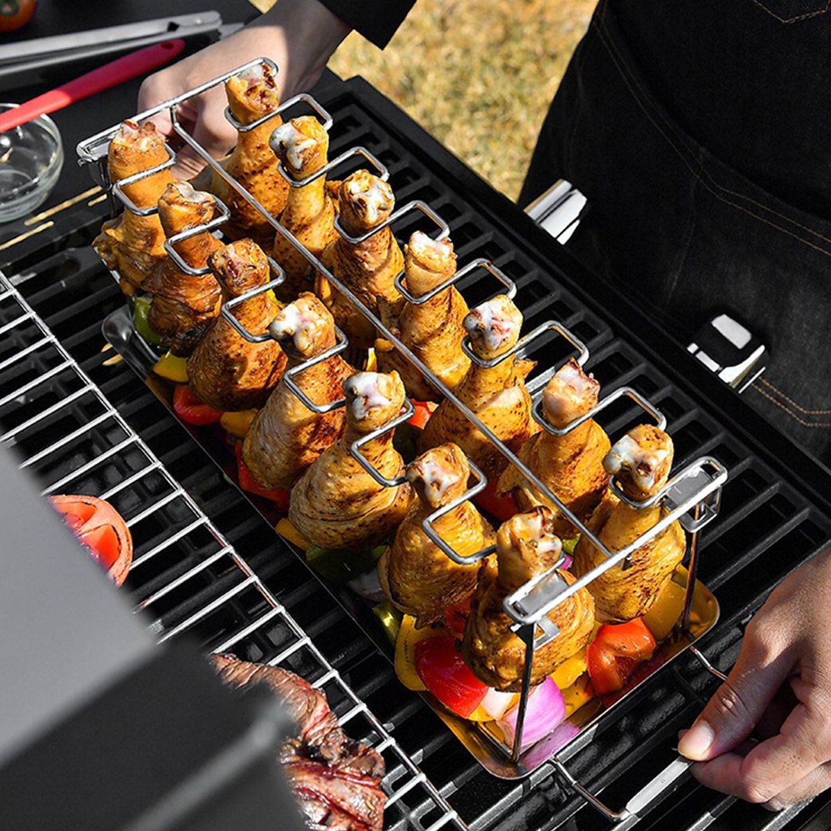 Chicken Leg Wing Rack 14 Slots Stainless Steel Metal Roaster