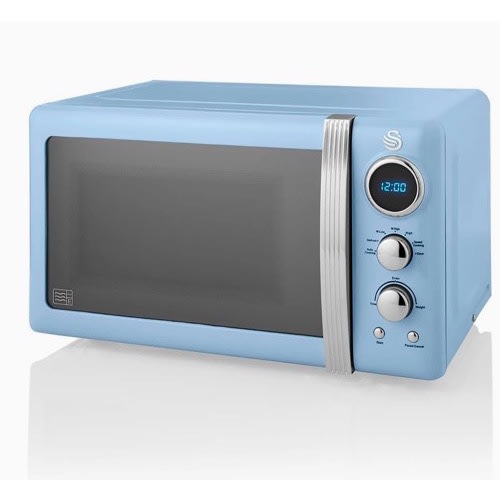 Retro Digital Microwave - 20L - 800W - 6 Power Levels Including Defrost Setting - Blue