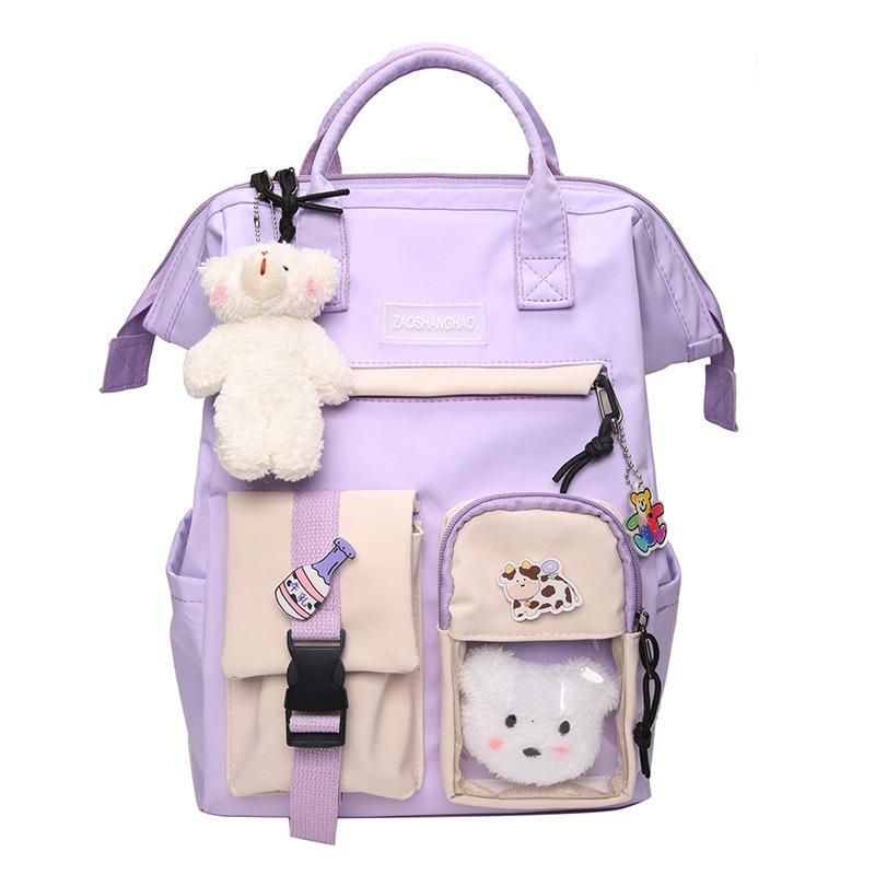 Junior high school students schoolbag female Korean version of Harajuku style lightweight high school backpack large capacity campus all-match backpack primary school students Citron Pendant without badge