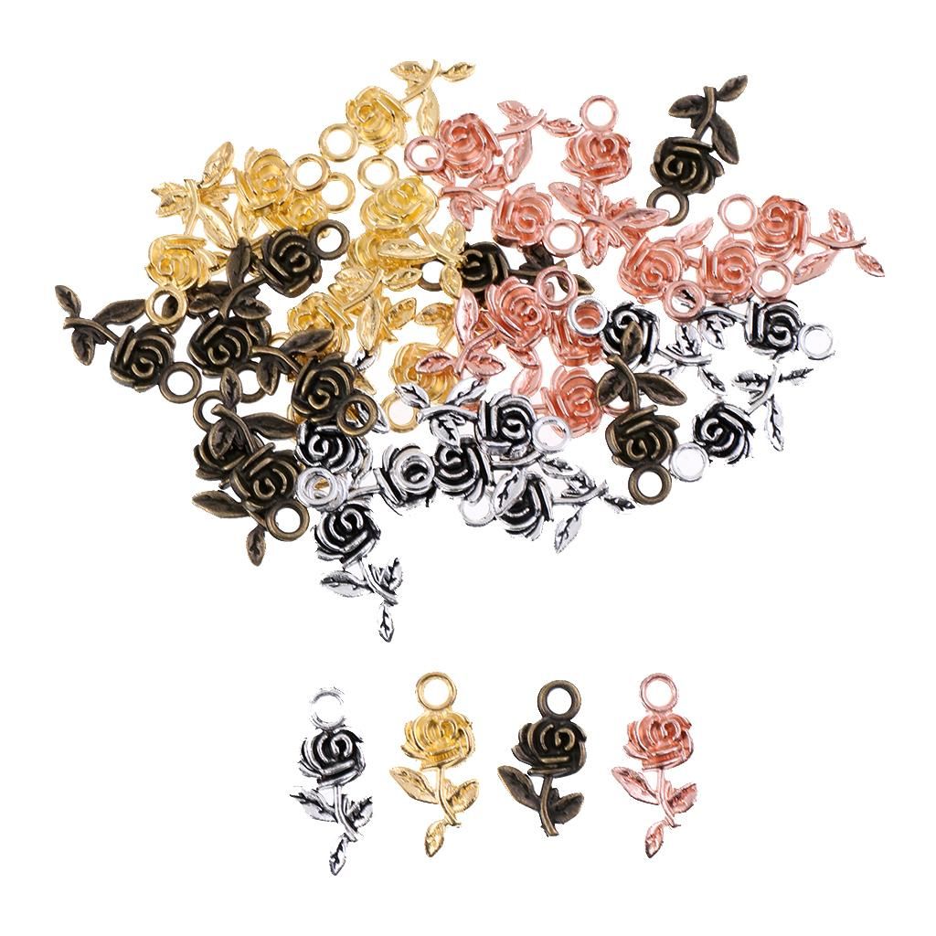 40pcs Rose Flower Shape Mixed Color Pendant Loose Beads Jewelry Making
