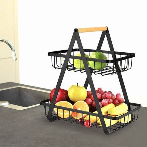 Bread Basket Detachable 2-tier Fruit Holder Storage Black