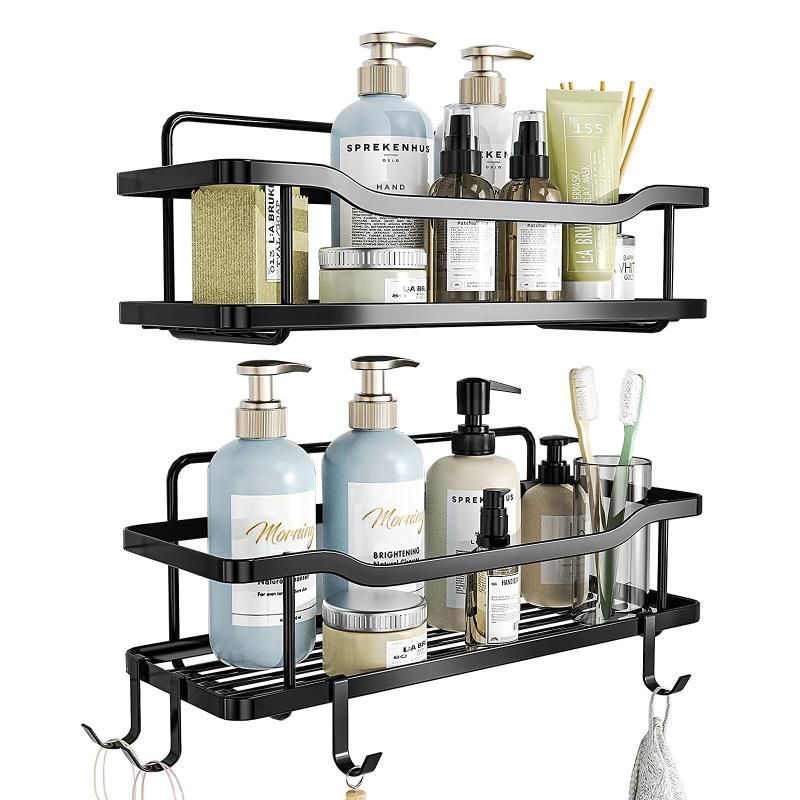 2pcs Punch-Free Iron Storage Rack Toilet Toiletries Rack (Bl