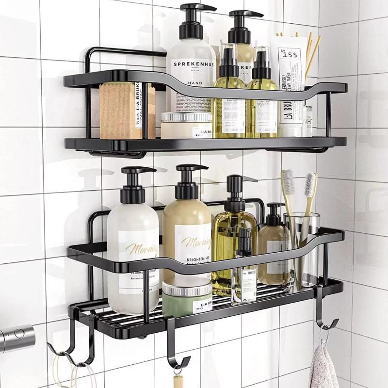 2pcs Punch-Free Iron Storage Rack Toilet Toiletries Rack (Bl