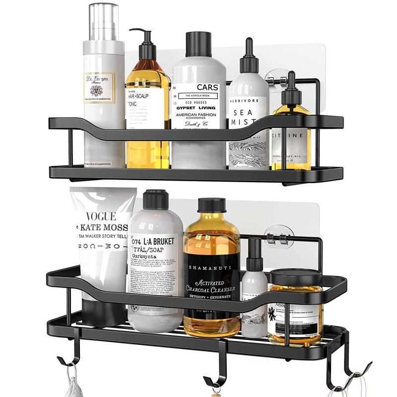 2pcs Punch-Free Iron Storage Rack Toilet Toiletries Rack (Bl