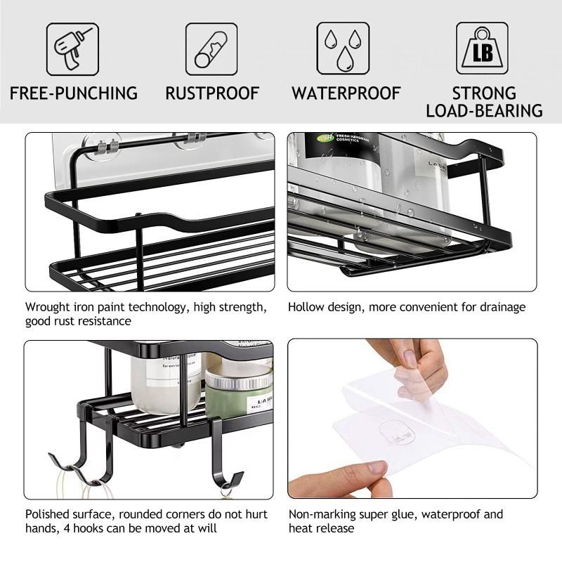 2pcs Punch-Free Iron Storage Rack Toilet Toiletries Rack (Bl