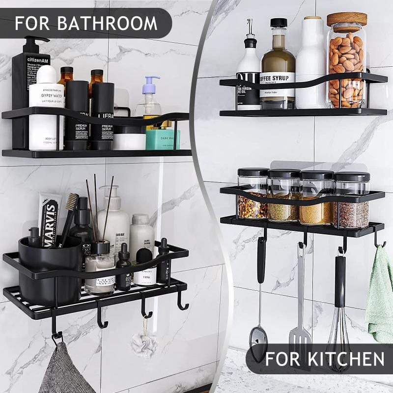 2pcs Punch-Free Iron Storage Rack Toilet Toiletries Rack (Bl