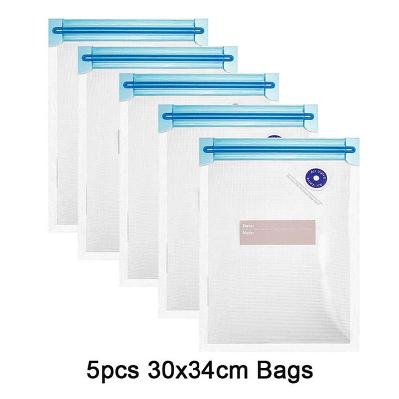 5PCS Reusable Vacuum Food Storage Zipper Bags for Electric Handheld Vacuum Pump30 X 34 CM