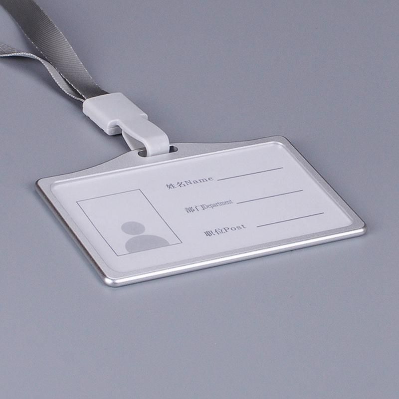 Horizontal Style Aluminum Alloy ID Card Holder with Lanyard Neck for Women and Men Business Work Card Holders