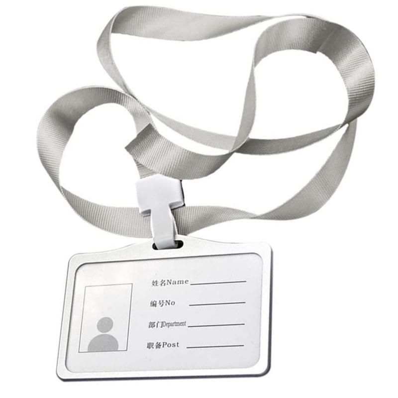Horizontal Style Aluminum Alloy ID Card Holder with Lanyard Neck for Women and Men Business Work Card Holders