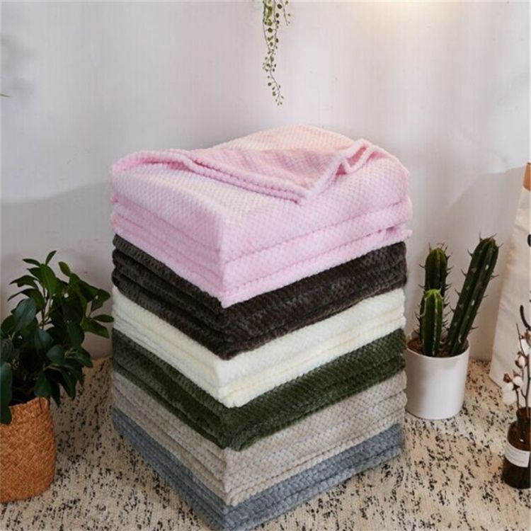 Thicken Solid Color Mesh Pineapple Flannel Blanket