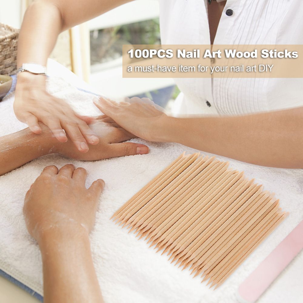 100PCS Nail Art Wood Sticks Wooden Cuticle Remover Pusher