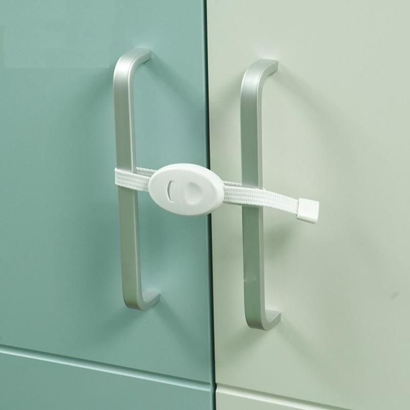 2pcs Baby Drawer Cabinet Cupboard Safety Locks Straps Plastic Kids Refrigerator Closet Door Handle