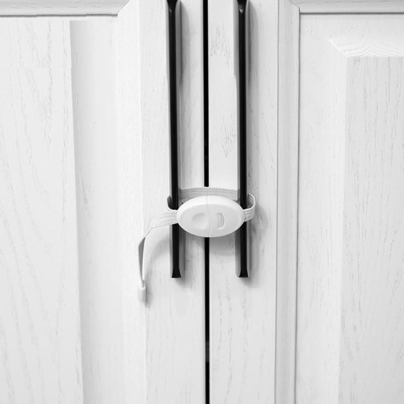 2pcs Baby Drawer Cabinet Cupboard Safety Locks Straps Plastic Kids Refrigerator Closet Door Handle