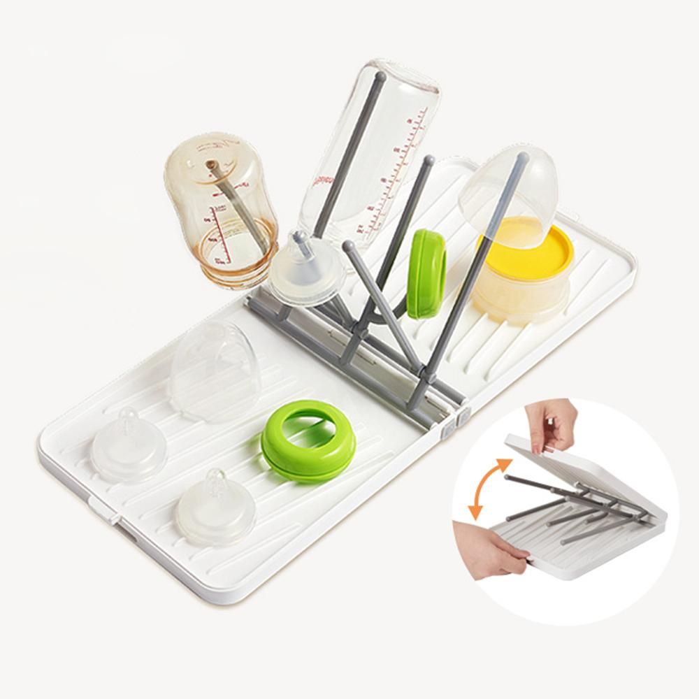 Foldable Baby Bottle Drying Rack with Tray Travel Baby Bottle Dryer Holder Space Saving Drying Rack for Baby Bottles and Accessories