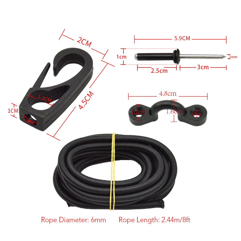 Kayak Pad Eyes With Elastic Bungee Cord Rope 8 Feet Bungee