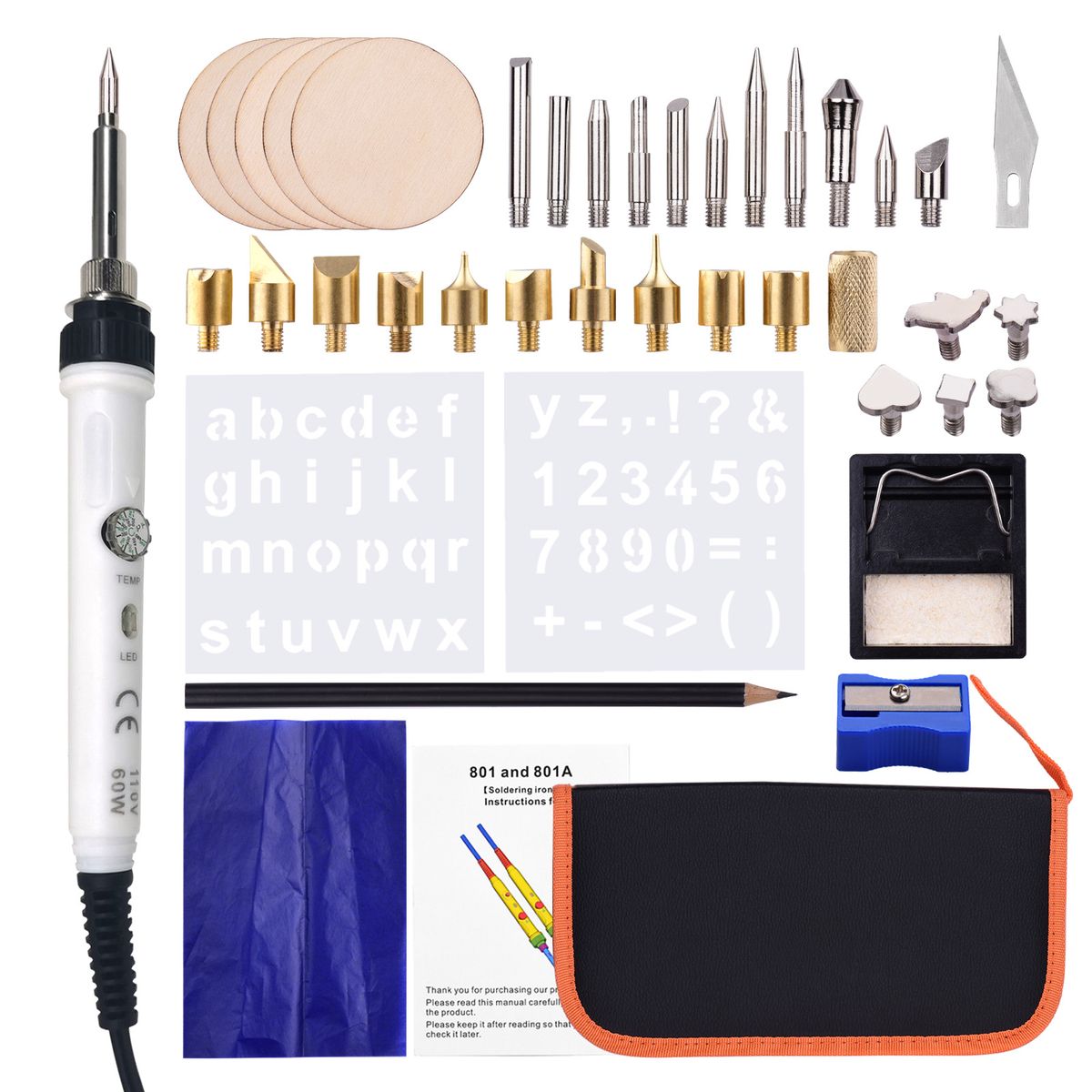 45 Pieces Wood Burning Tool Kit Pyrography Pen Adjustable