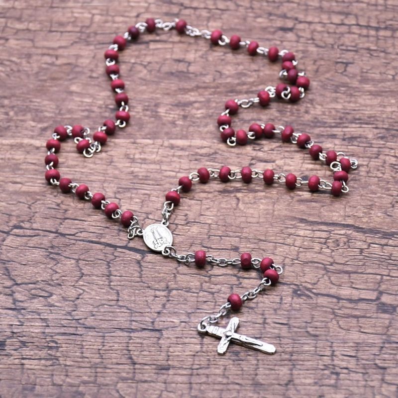 Rose Scented Bead Cross Rosary Necklace Holy Jewelry Charm