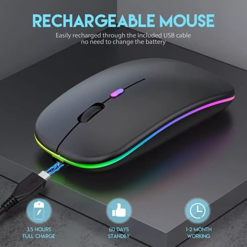 LED Gaming Rechargeable Wireless Mouse- Black